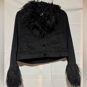 Women’s Fox Blood Black Faux Fur Trim Crop Jacket Size Medium